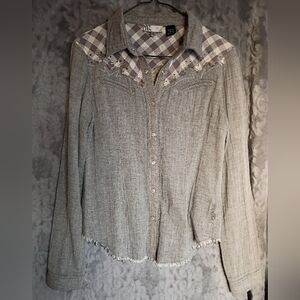 Miss Me Grey Button-Down Shirt